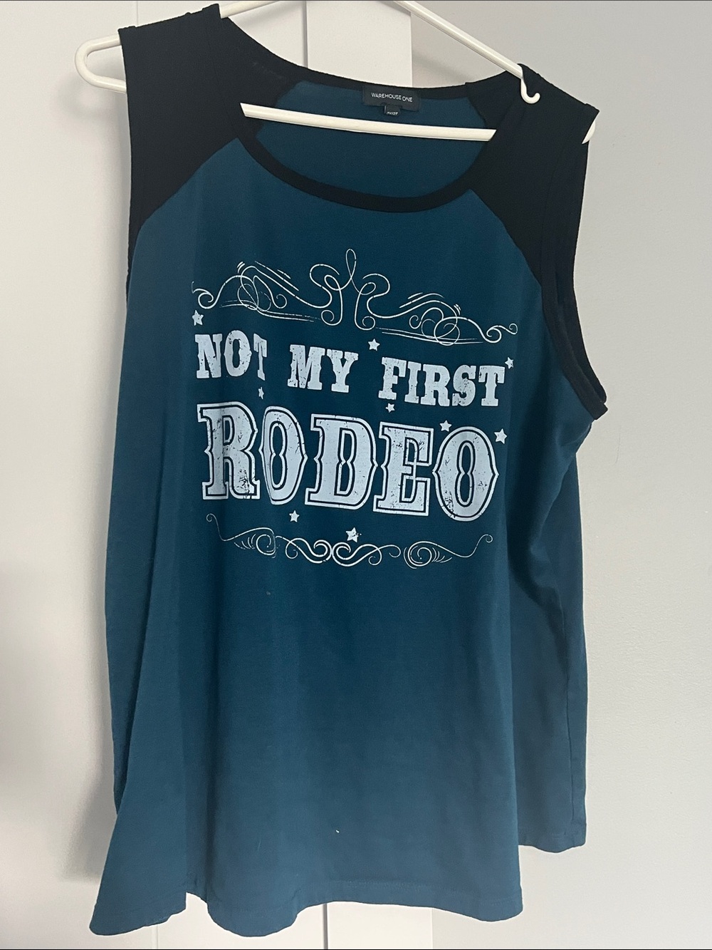 Not My First Rodeo Teal & Black Tank Top